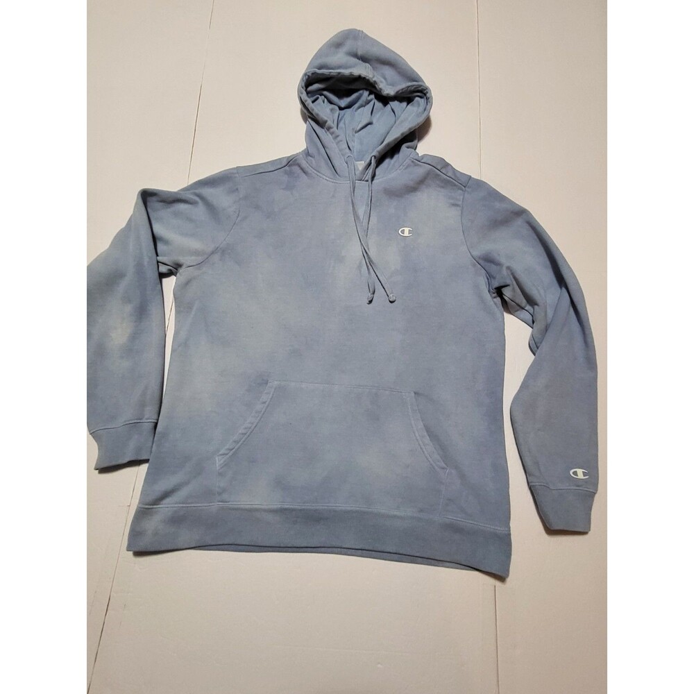 (#L7) Champion Distressed Blue Hoodie Size Men's L With Pocket Long Sleeve